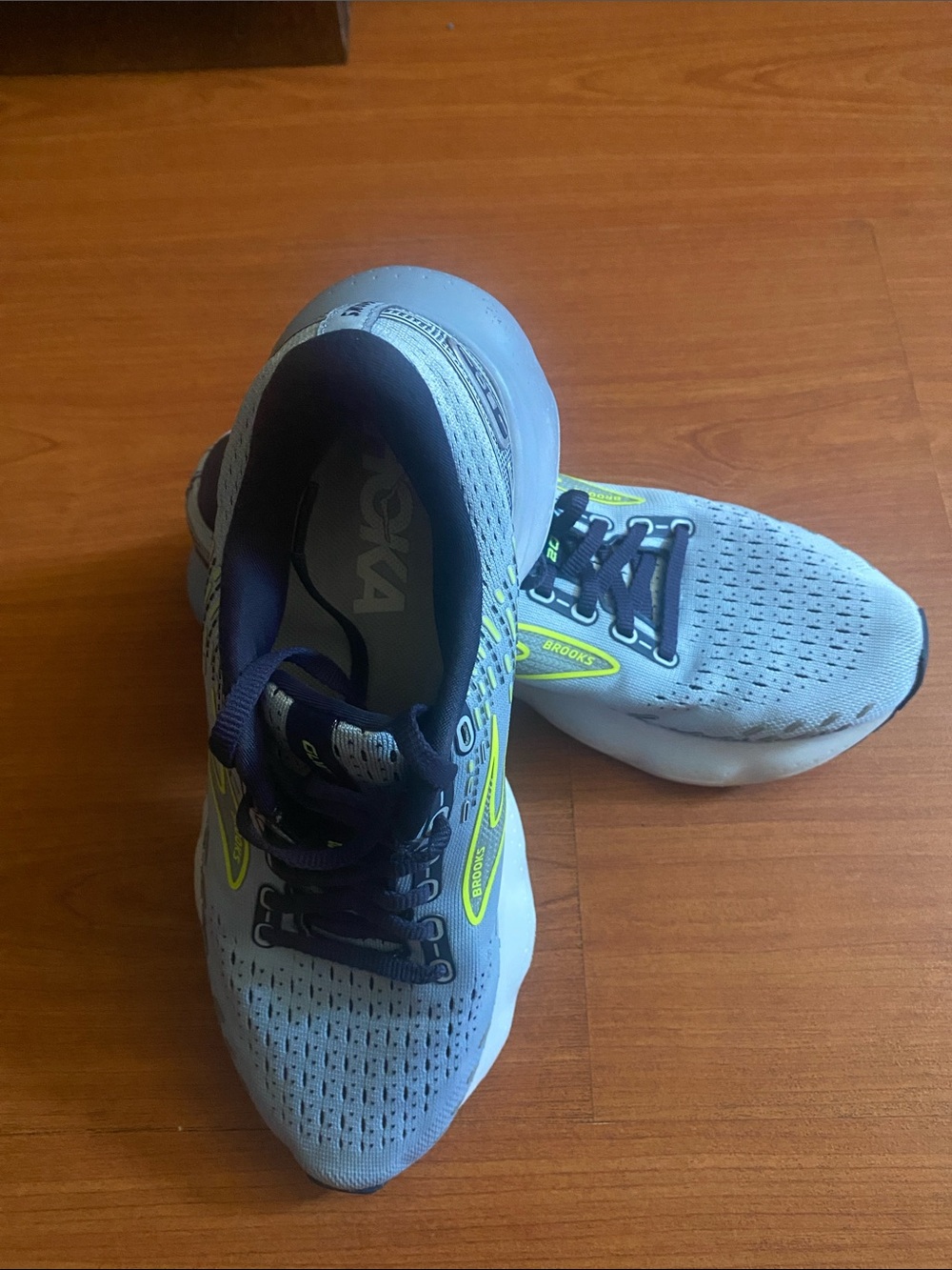 Hoka Light Gray and Neon Yellow Women's Sneakers Size 7.5